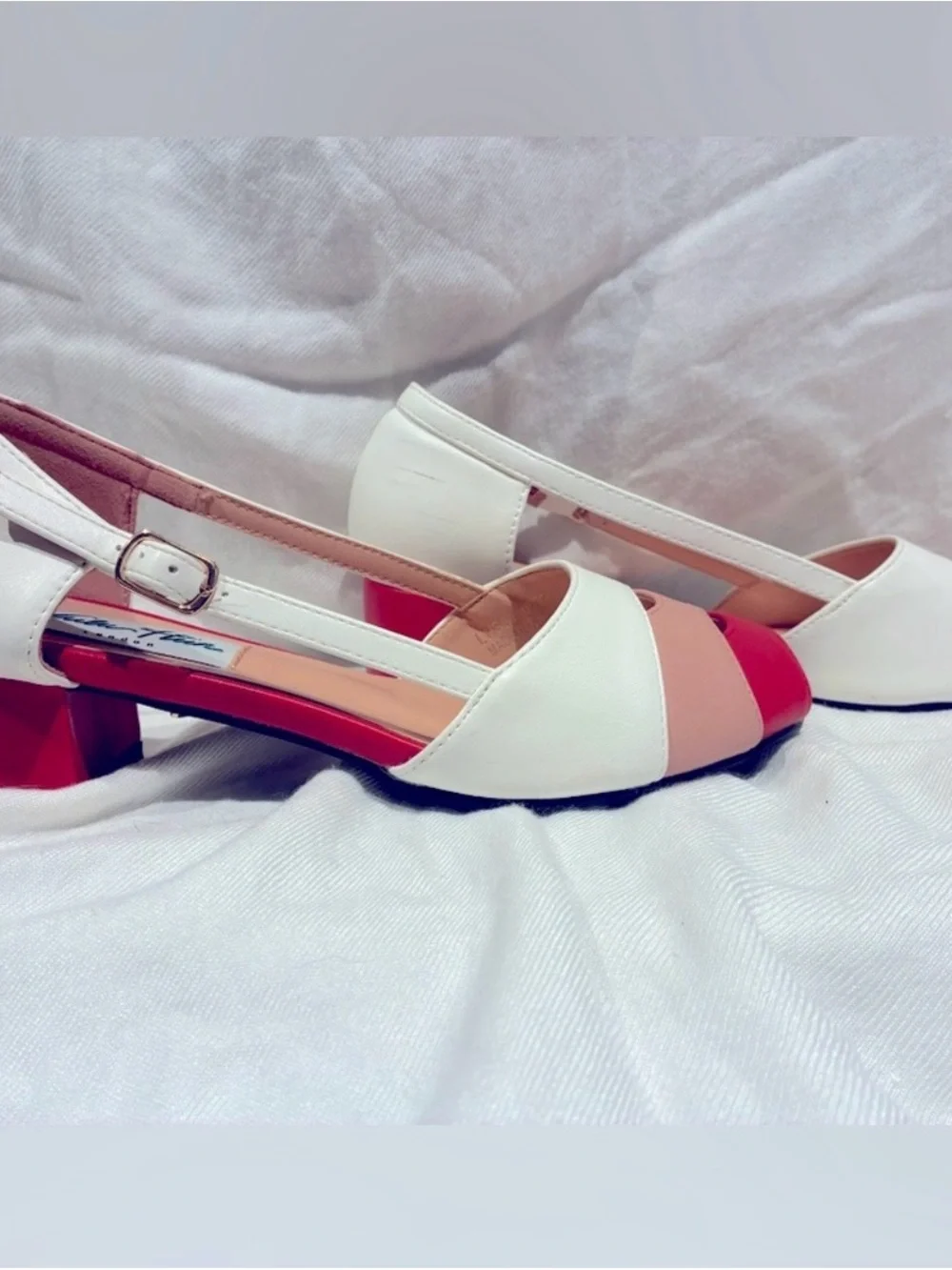 Lulu Hun Red, White, Pink Peep Toe Block Heels, Vintage Style, US sz 5/UK sz 3